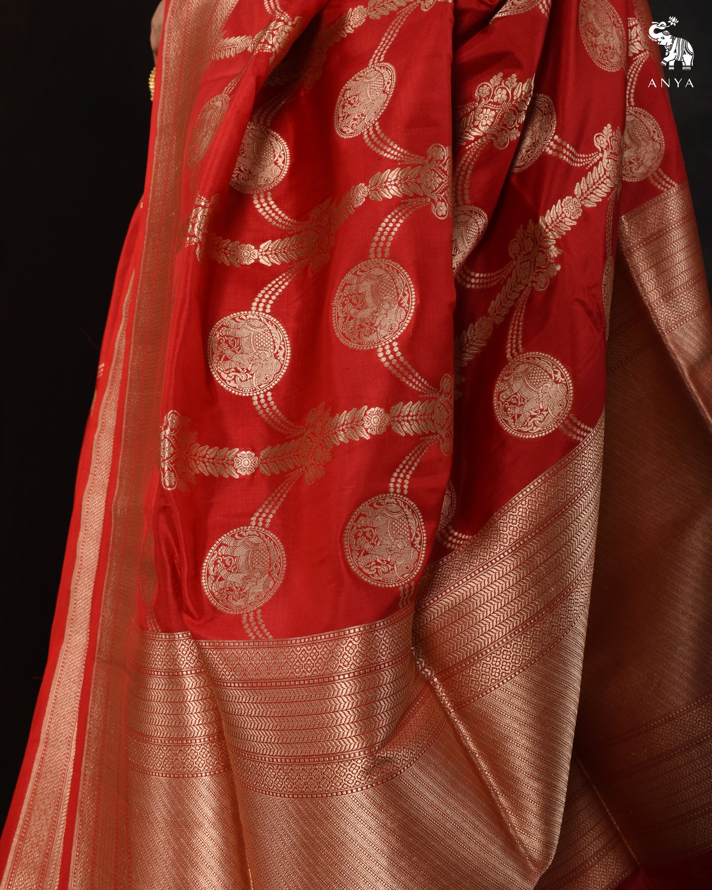 Red Banarasi Silk Saree with Creeper Design