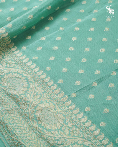Pastel Blue Crepe Banarasi Silk Saree with Zari Butta Design