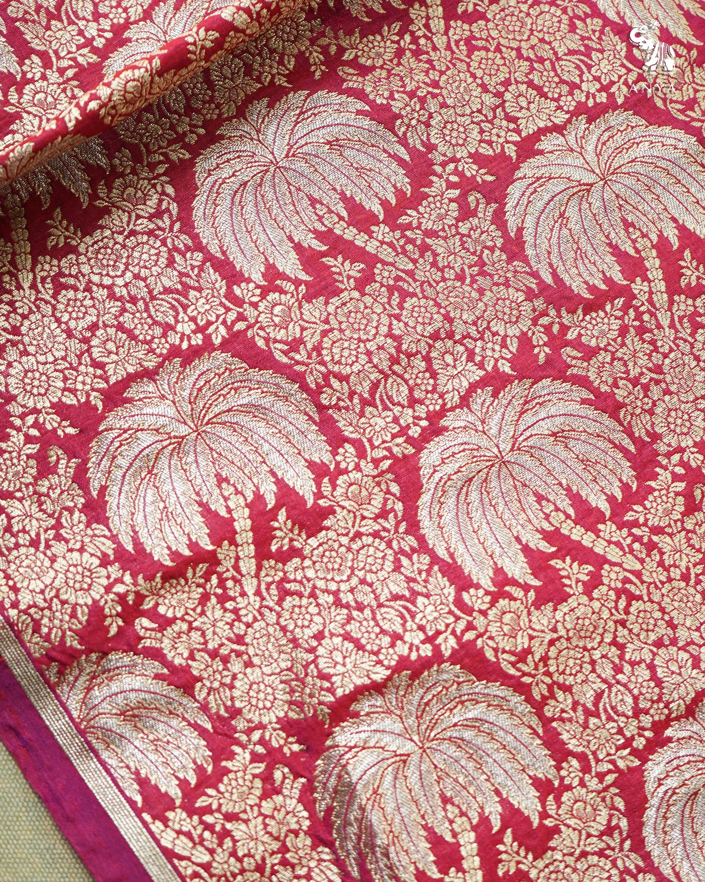 Magenta Banarasi Silk Fabric with Floral Zari Design