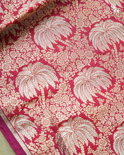 Magenta Banarasi Silk Fabric with Floral Zari Design