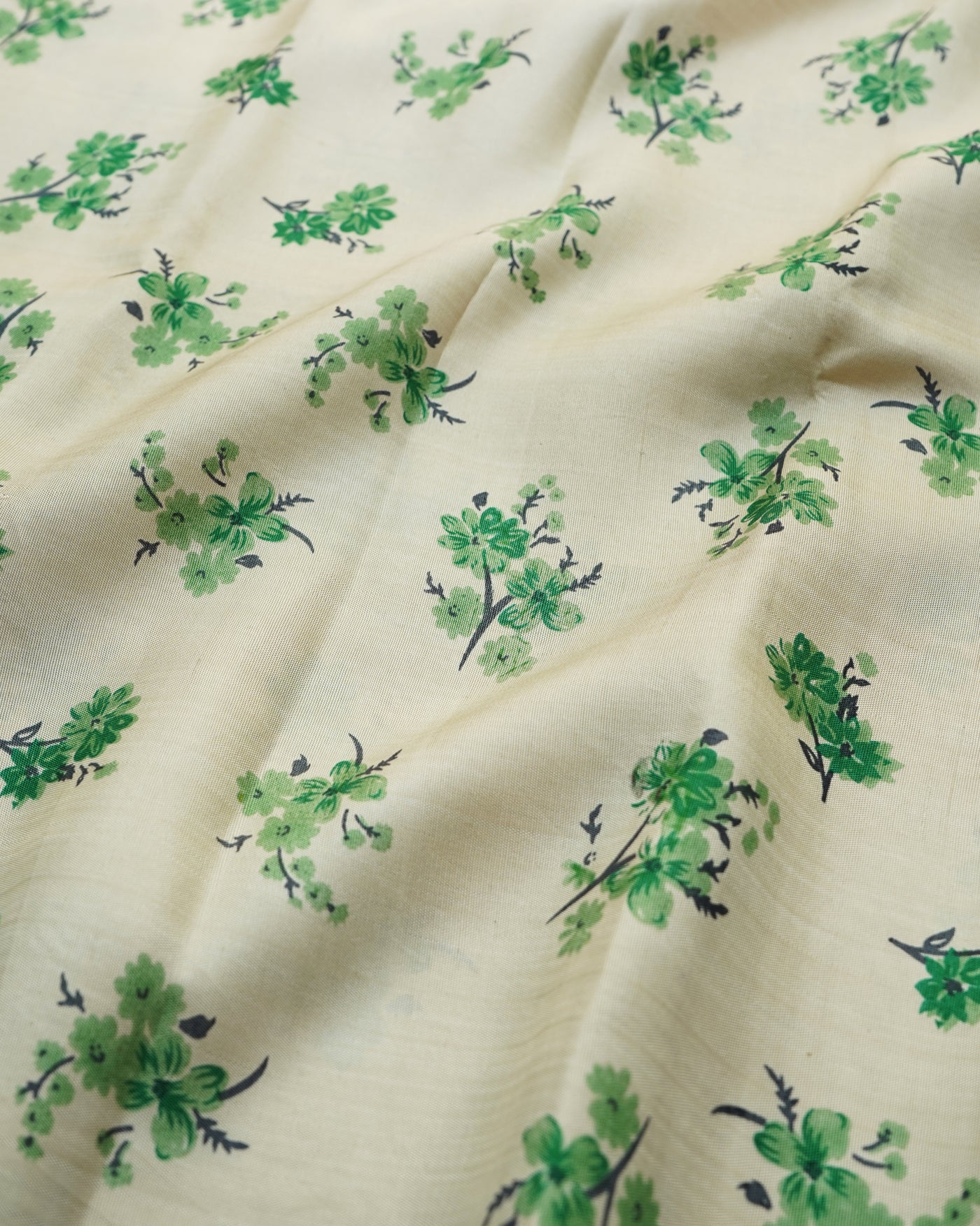 Off White with Green Printed Kanchi Silk Saree with Small Floral Print Design