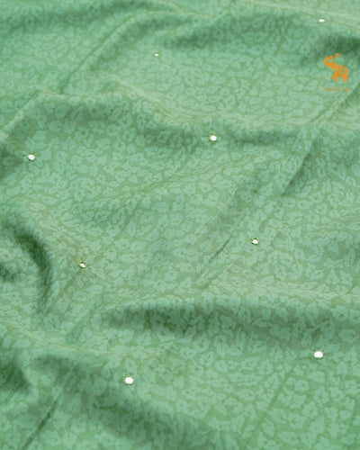 Green Printed Kanchi Silk Saree with Scallop Mirror Embroidery Design