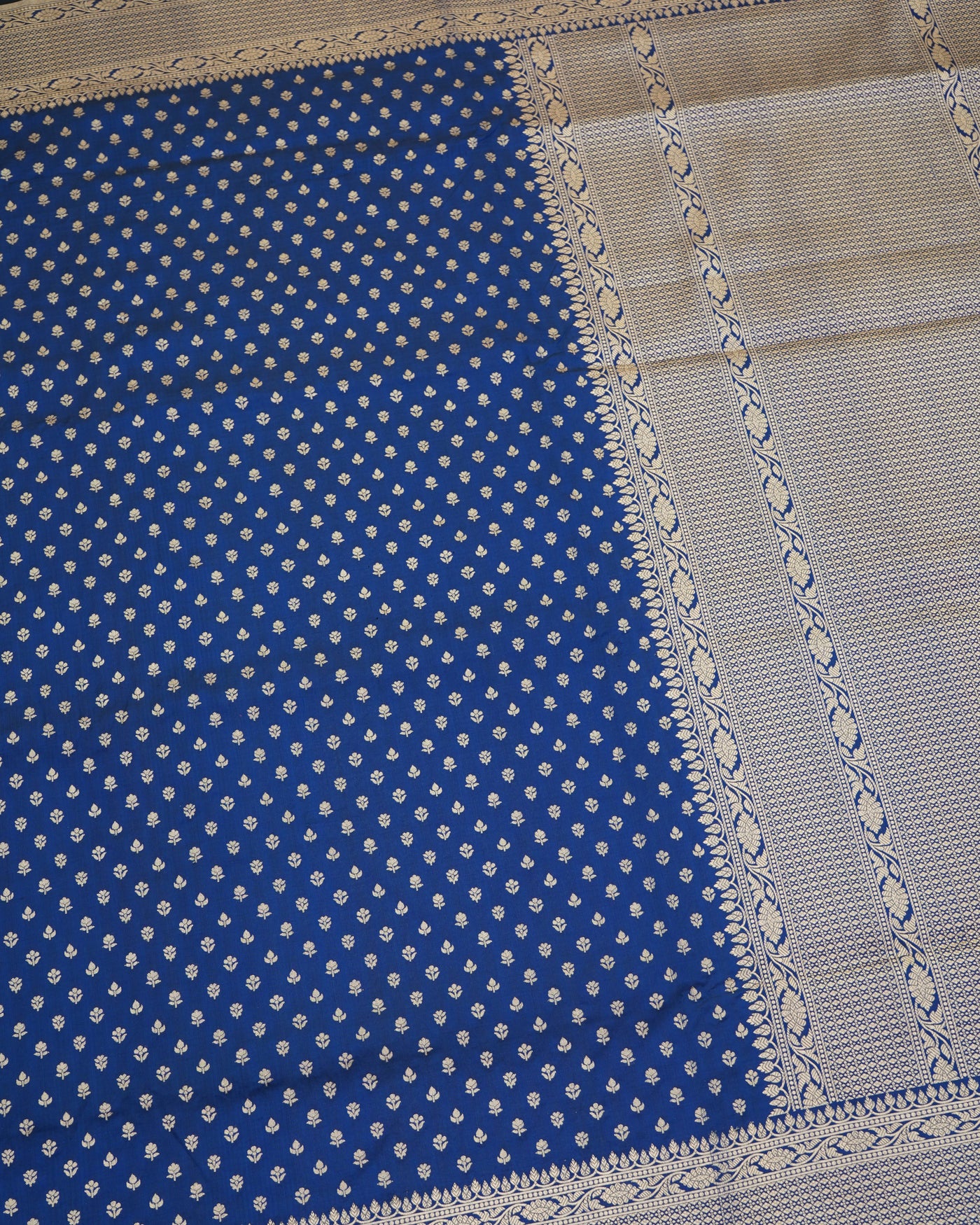 Ms Blue Banarasi Silk Saree with Small Zari Butta Design