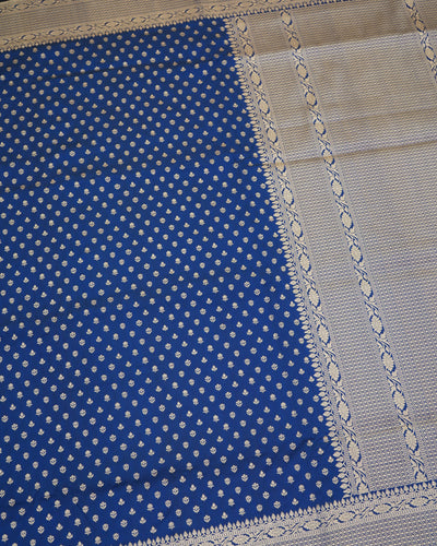 Ms Blue Banarasi Silk Saree with Small Zari Butta Design