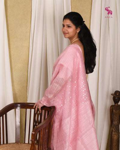 Baby Pink Bailu Sequins Saree