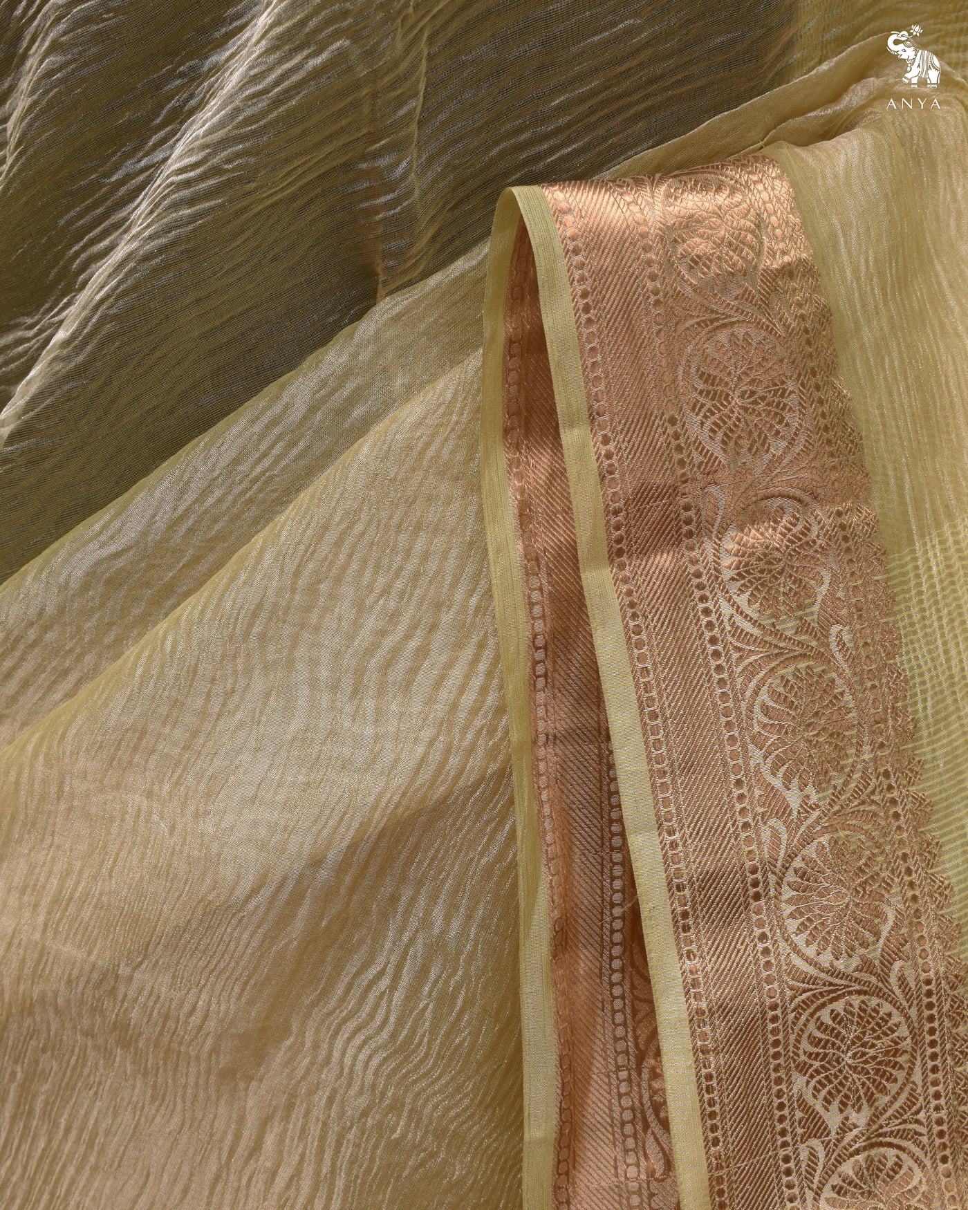 Lemon Yellow Multicolour Tissue Saree with Crush Tissue Pallu