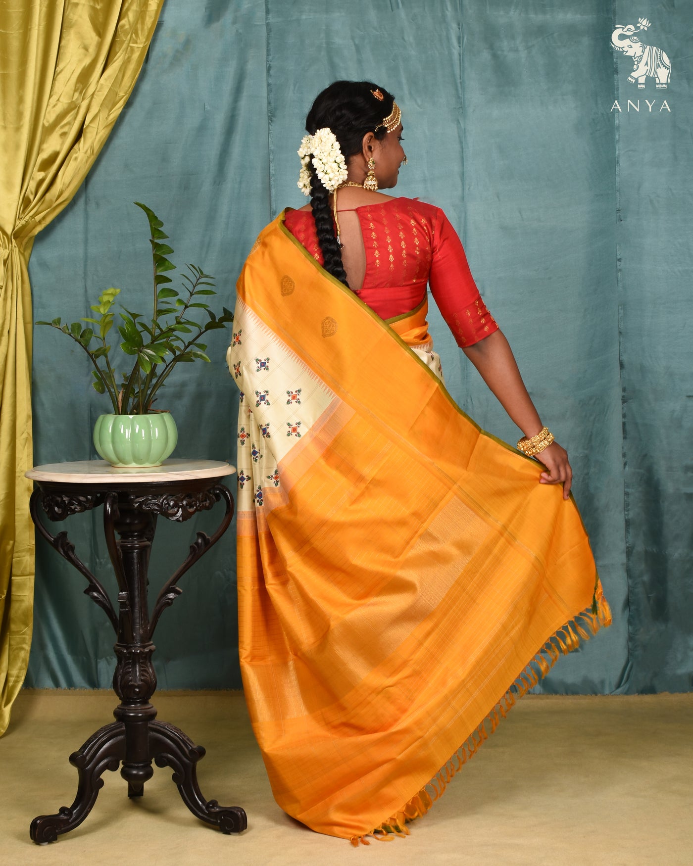 Off White Madhubani Kanchi Silk Saree