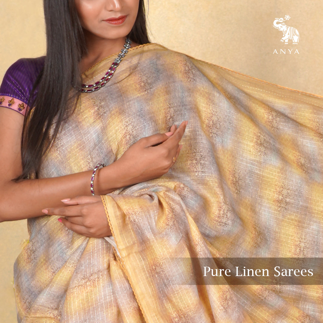 Multicolor Linen Saree with Printed Design