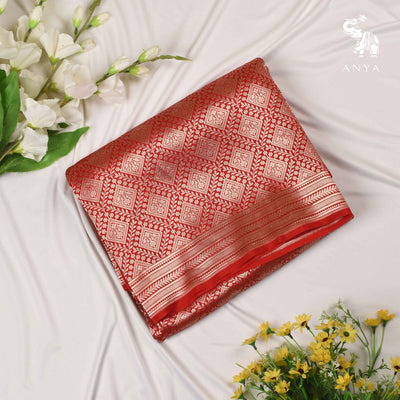 Red Banarasi Silk Saree with Creeper Design