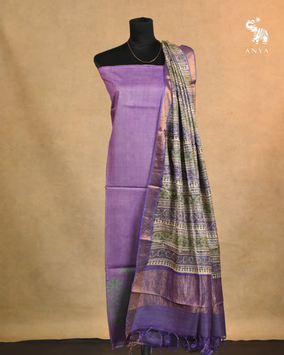 Lavender Unstitched Tussar Salwar Set