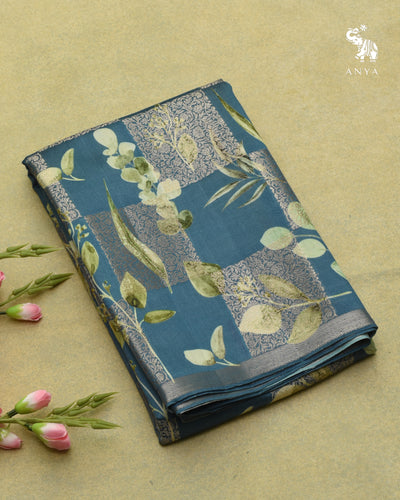 Blue Banarasi Silk Saree with Box Floral Zari Design