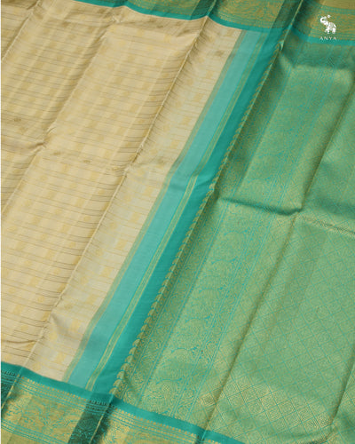 Off White Kanchipuram Silk Saree with Zari Kattam Design
