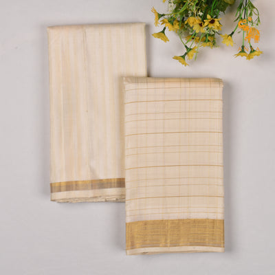 Off White Kanchi Silk Dhoti With Shirt Fabric and Angavastram