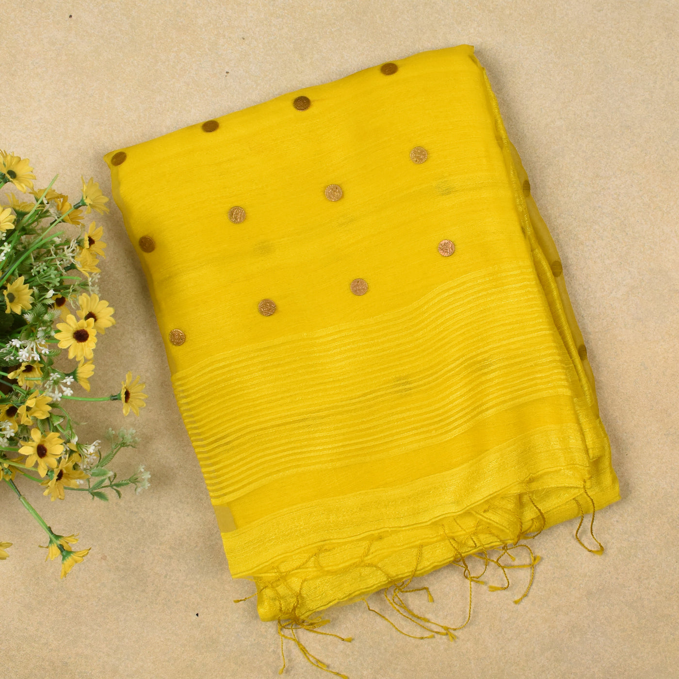 Yellow Bailu Coin Saree