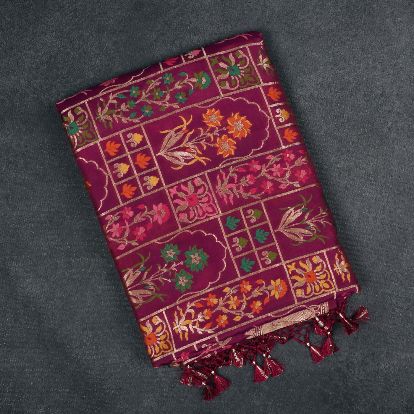 Magenta Banarasi Silk Saree with Floral Creeper Design
