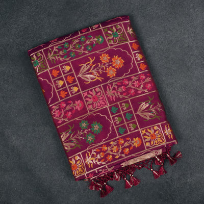 Magenta Banarasi Silk Saree with Floral Creeper Design