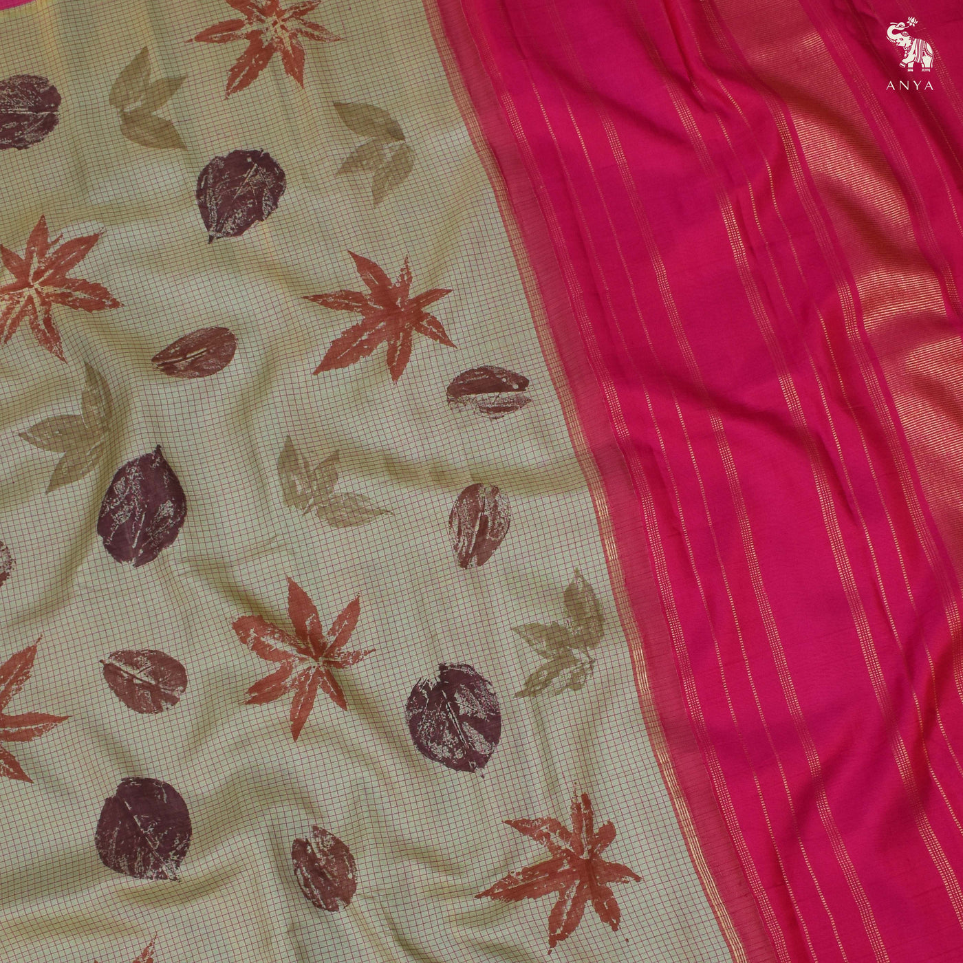 Apple Green Eco Print Kanchi Silk Saree