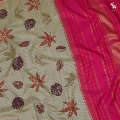 Apple Green Eco Print Kanchi Silk Saree