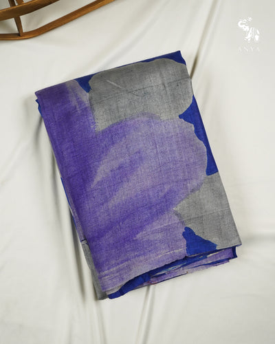 Indigo Blue Tussar Silk Saree with Floral Design