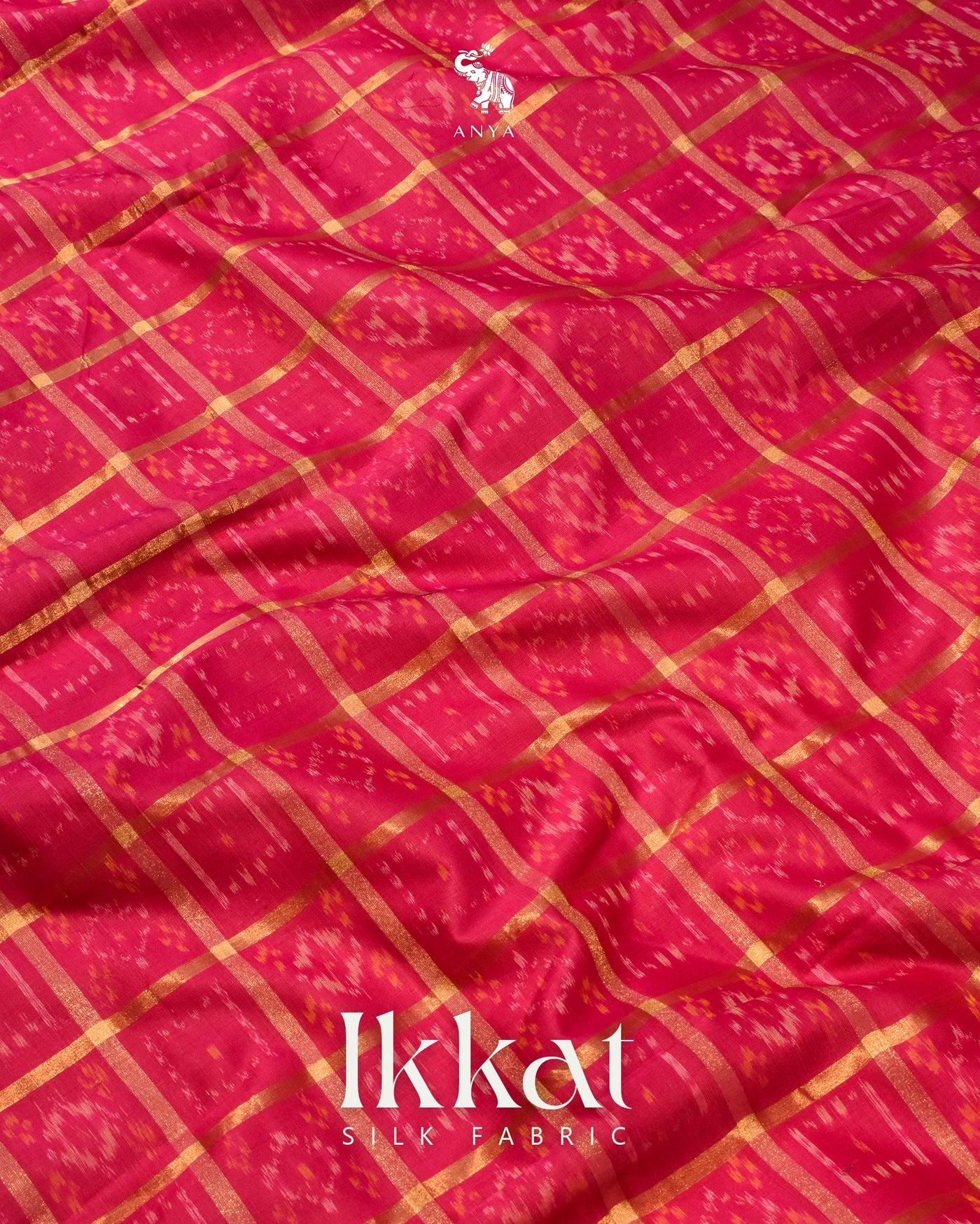 Rani Pink Ikkat Silk Fabric with Checks Design