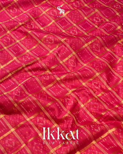 Rani Pink Ikkat Silk Fabric with Checks Design
