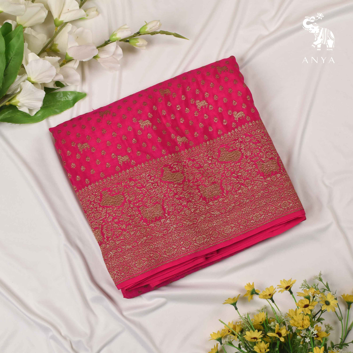 Pink Crepe Banarasi Silk Saree with Small Zari and Pitchwai Butta Design