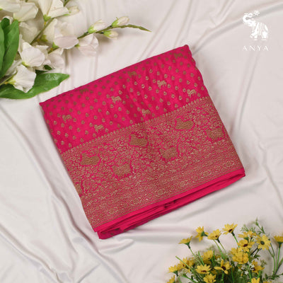 Pink Crepe Banarasi Silk Saree with Small Zari and Pitchwai Butta Design