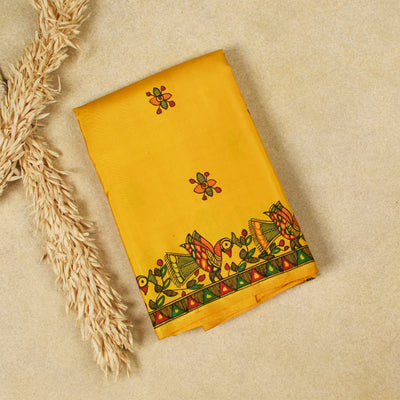 Mustard Madhubani Kanchi Silk Saree with Rani Pink Getti Self Pallu and Blouse