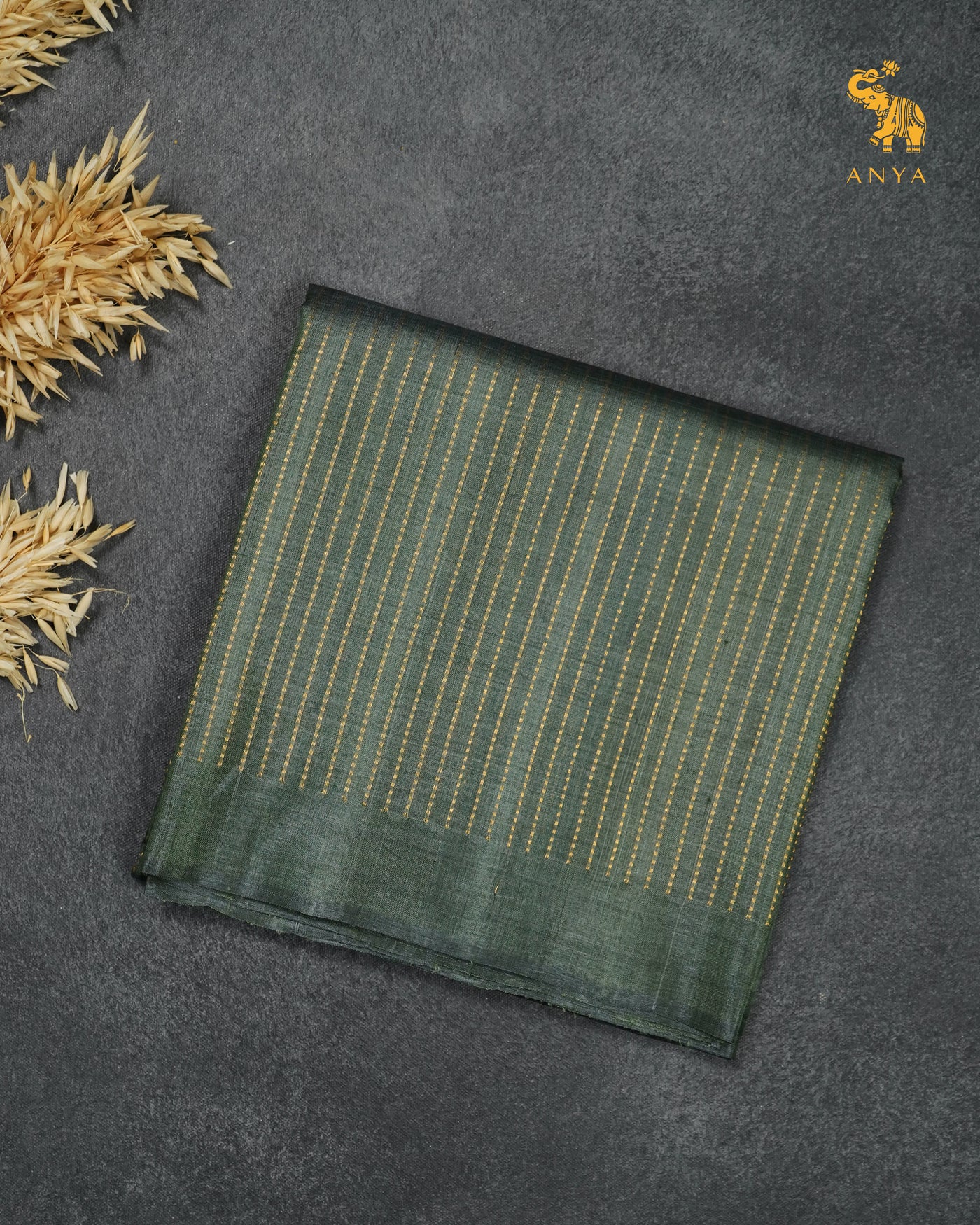 Olive Green Tussar Silk Saree with Zari Stripes Design
