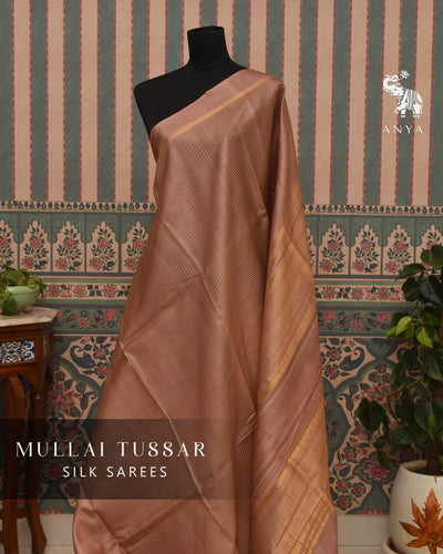 Onion Pink Tussar Silk Saree with Thread Checks Design