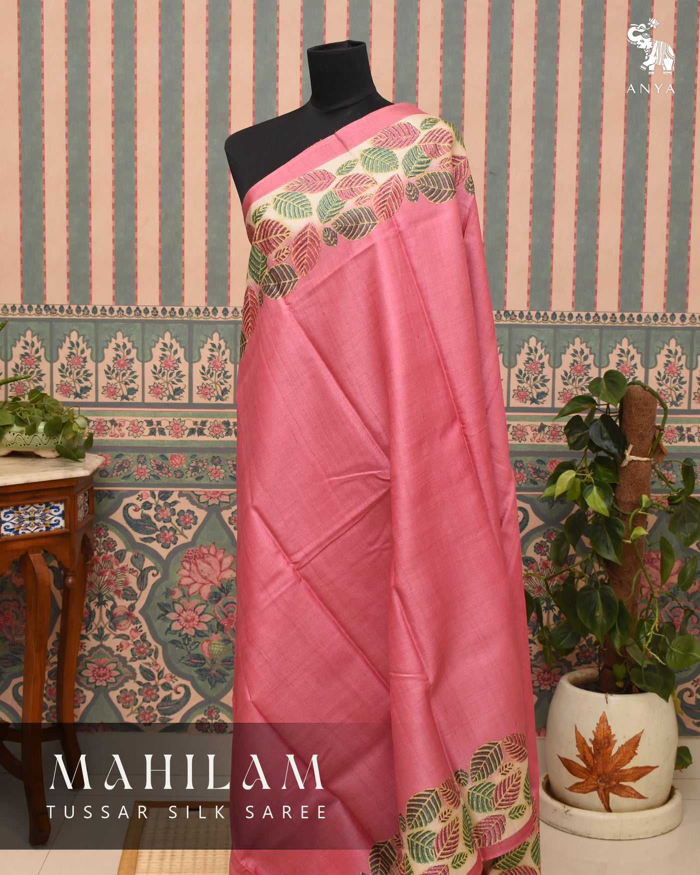 Pink Tussar Silk Saree