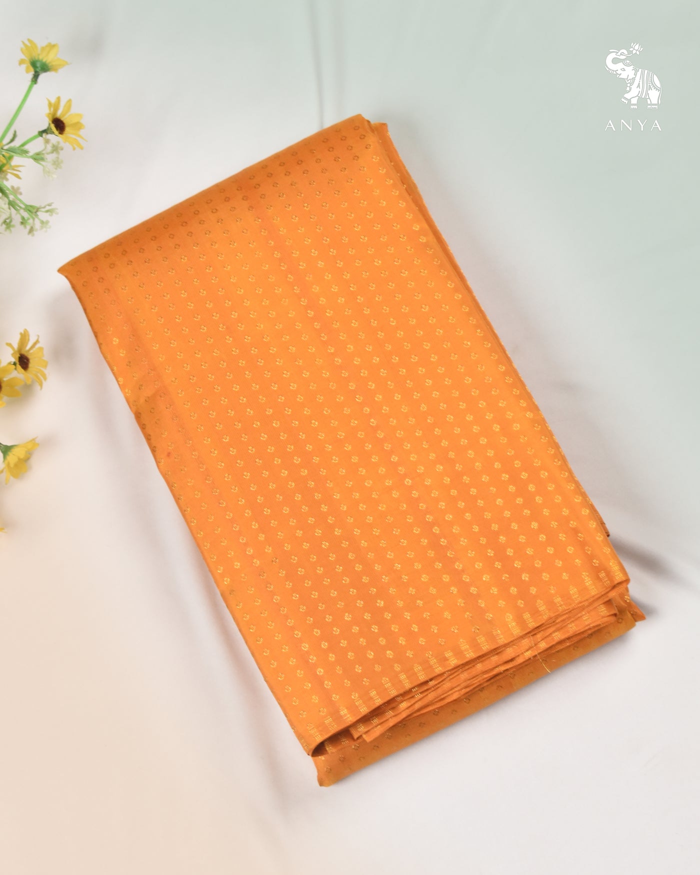 Oil Mustard Kanchi Silk Fabric with Mayil Kan Butta Design