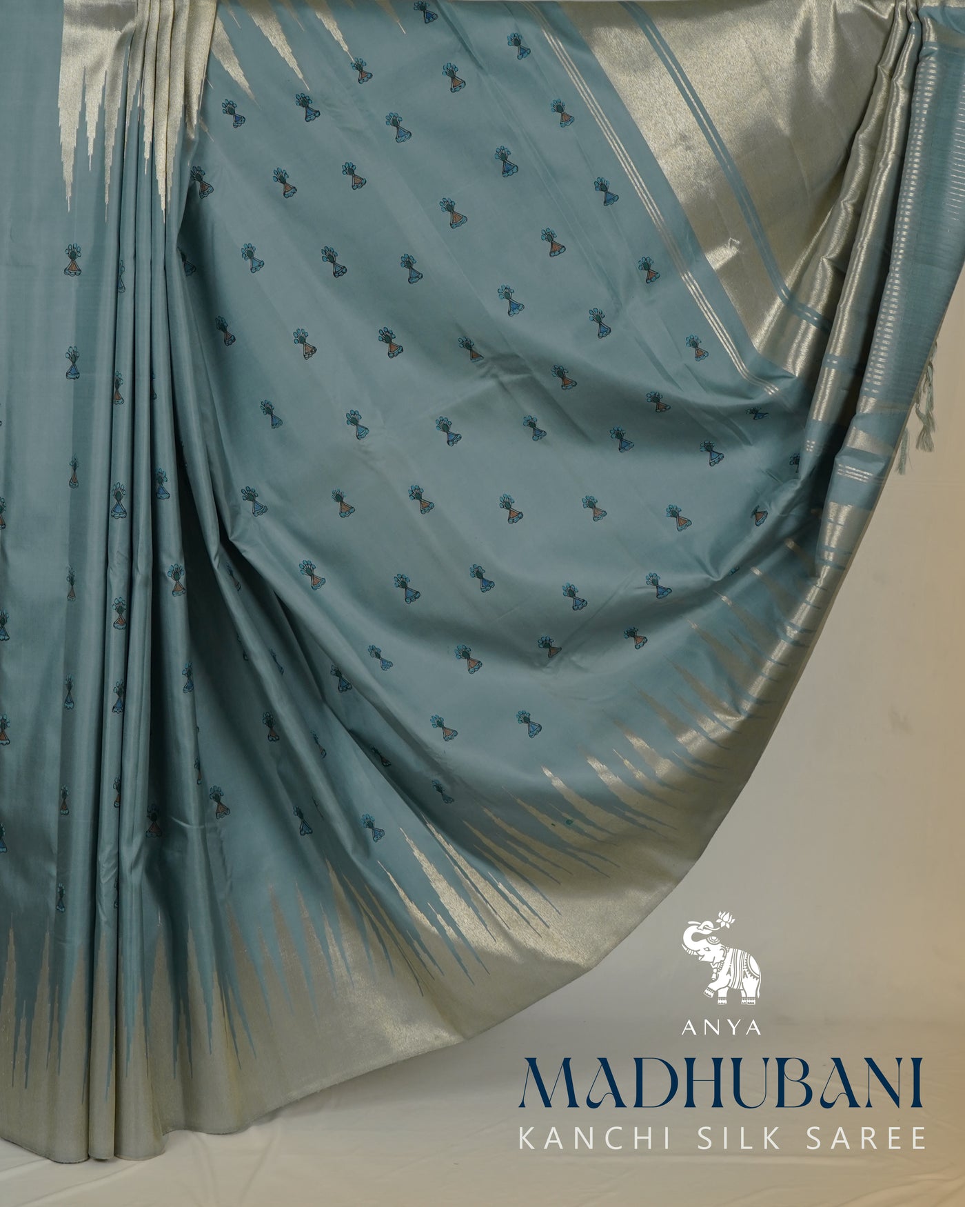 Grey Madhubani Kanchi Silk Saree