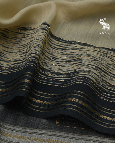 Grey Chanderi Saree with Kantha Work Design