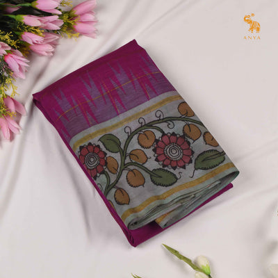 Magenta Pen Kalamkari Kanchi Silk Saree