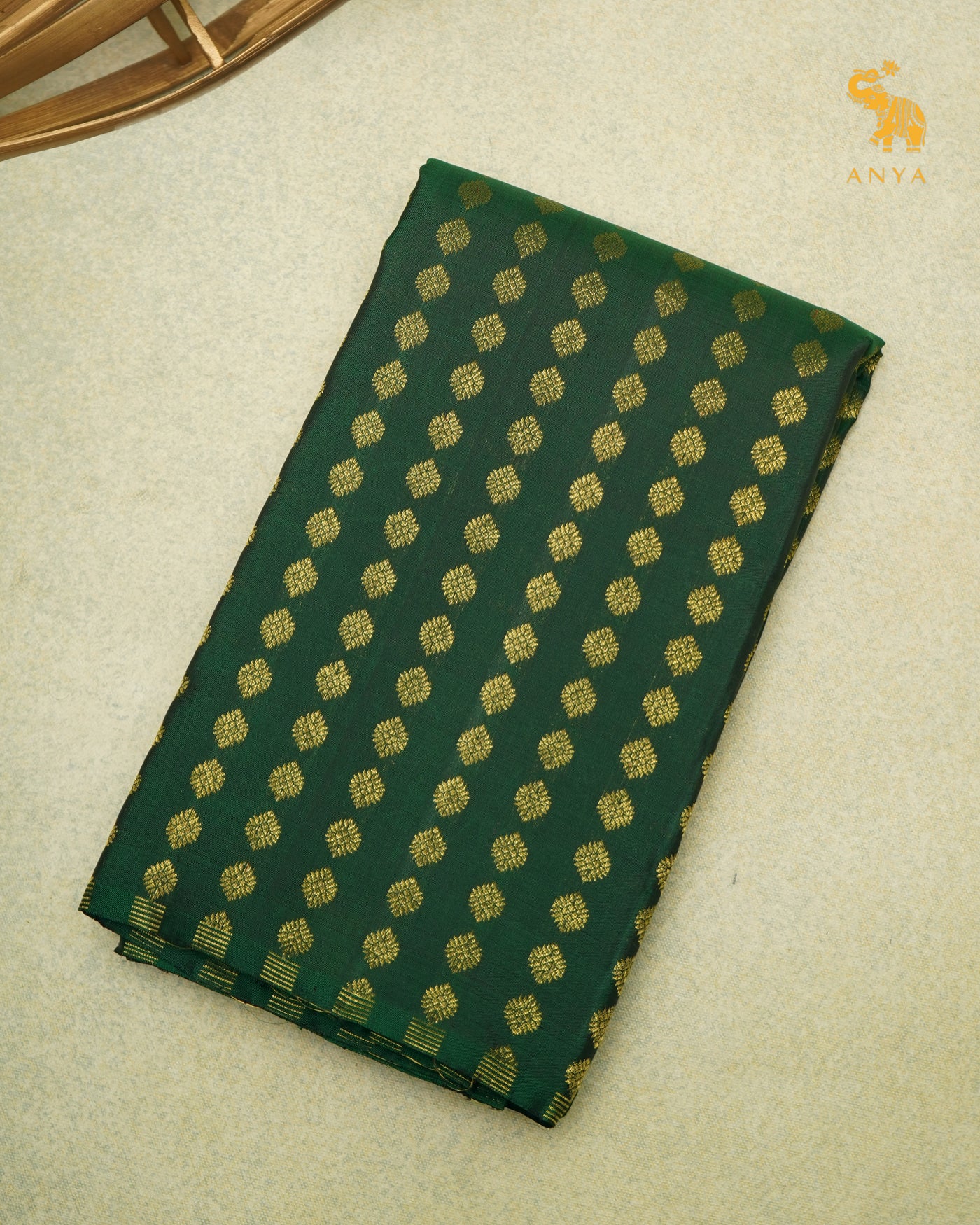 Bottle Green Kanchi Silk Fabric with Zari Butta Design