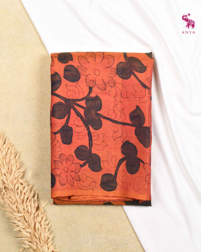 Rust Dual Tone Pen Kalamkari Kanchi Silk Fabric