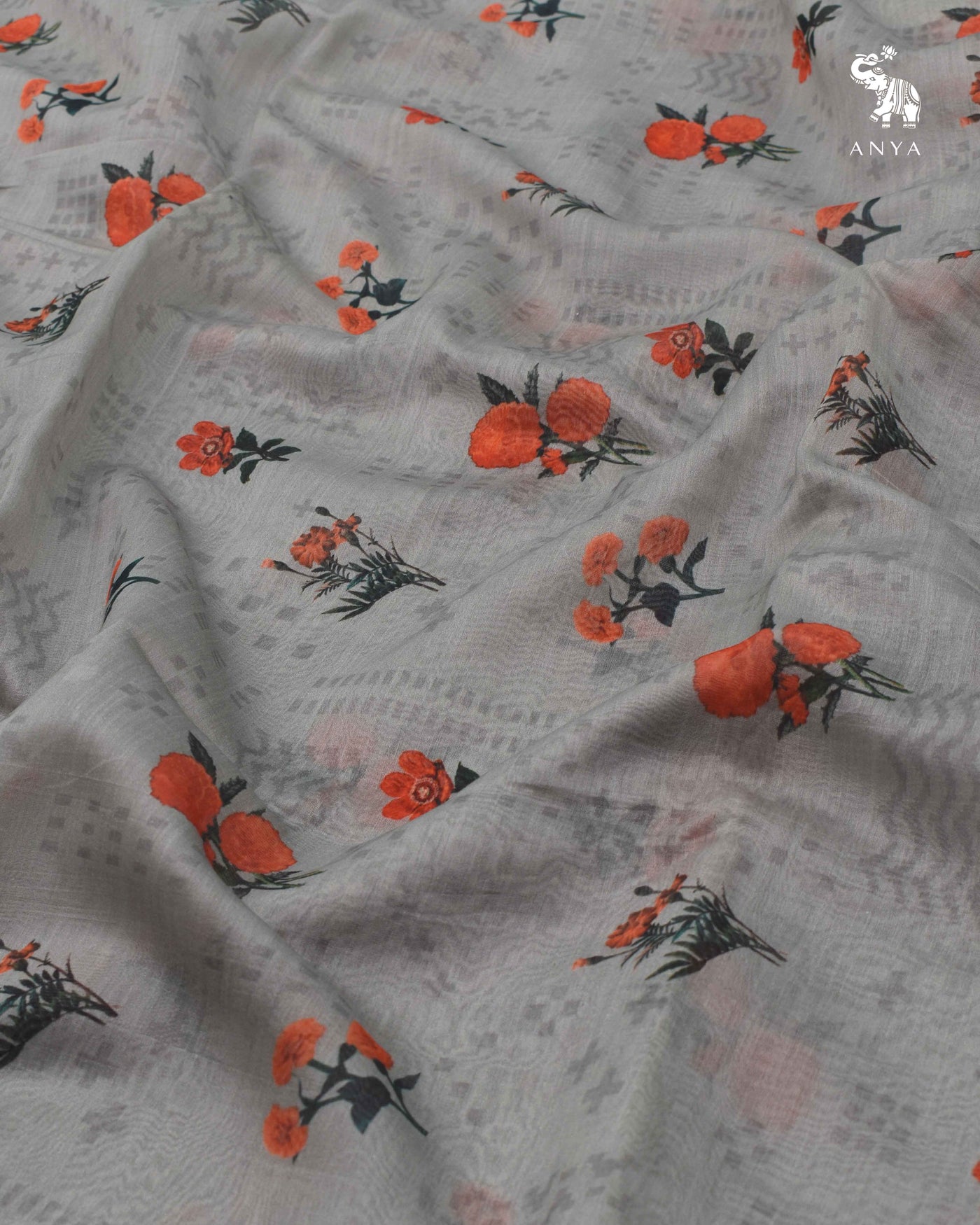 Grey Maheshwari Silk Fabric