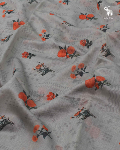 Grey Maheshwari Silk Fabric