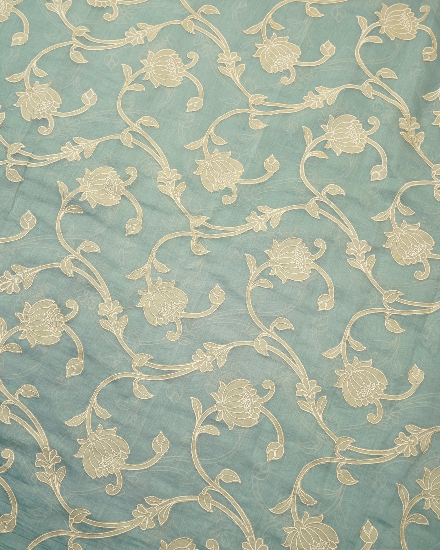 Baby Blue Chanderi Fabric with Embroidery Creeper Design