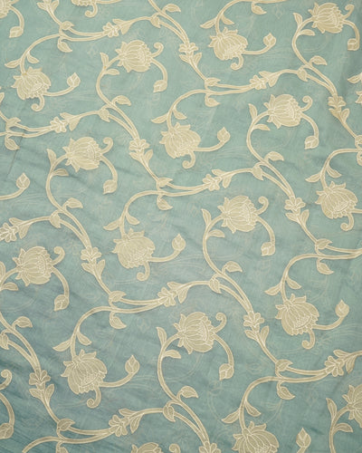 Baby Blue Chanderi Fabric with Embroidery Creeper Design