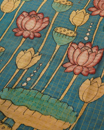 Indigo Pen Kalamkari Kanchi Silk Saree