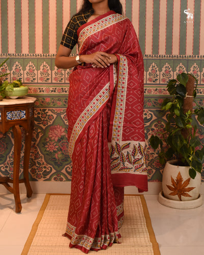 Maroon Tussar Silk Saree with Kantha Work Design