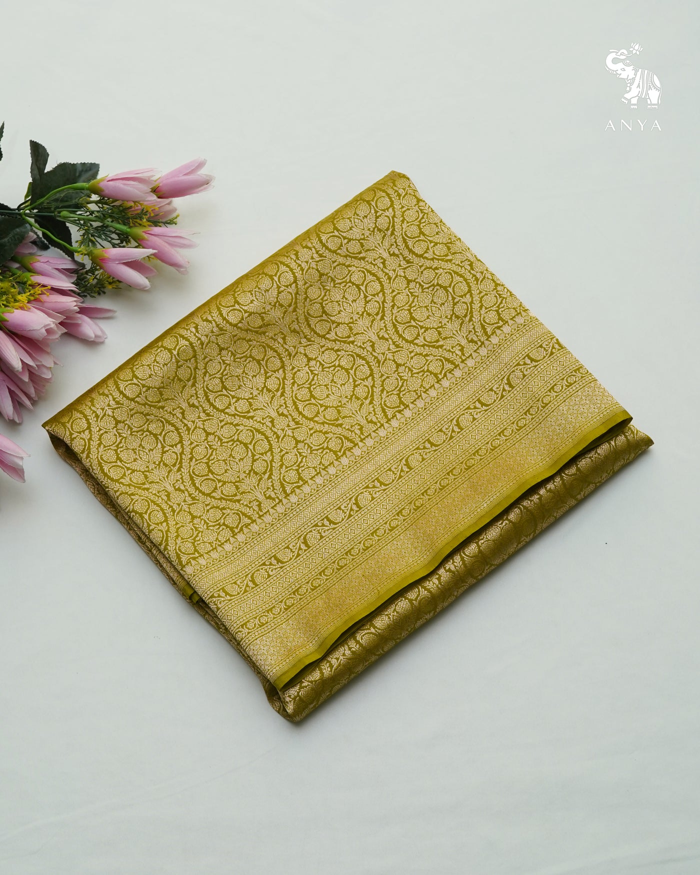 Samagha Green Banarasi Silk Saree with Zari Creeper Design