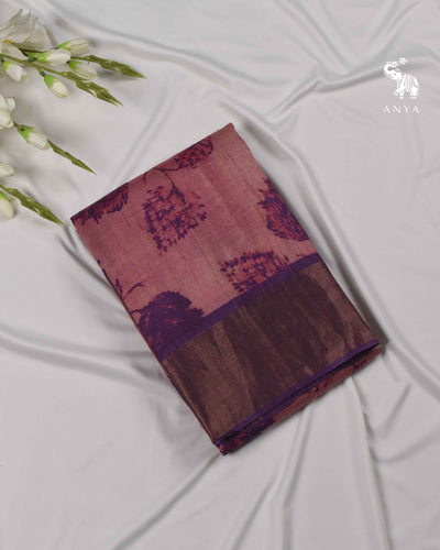Onion Pink Tussar Silk Saree with Floral Print Design