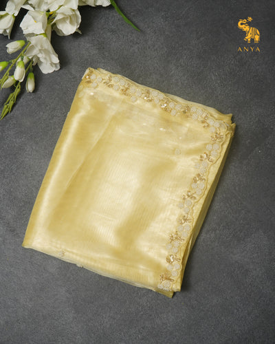 Lemon Yellow Tissue Organza Saree with Embroidery Design