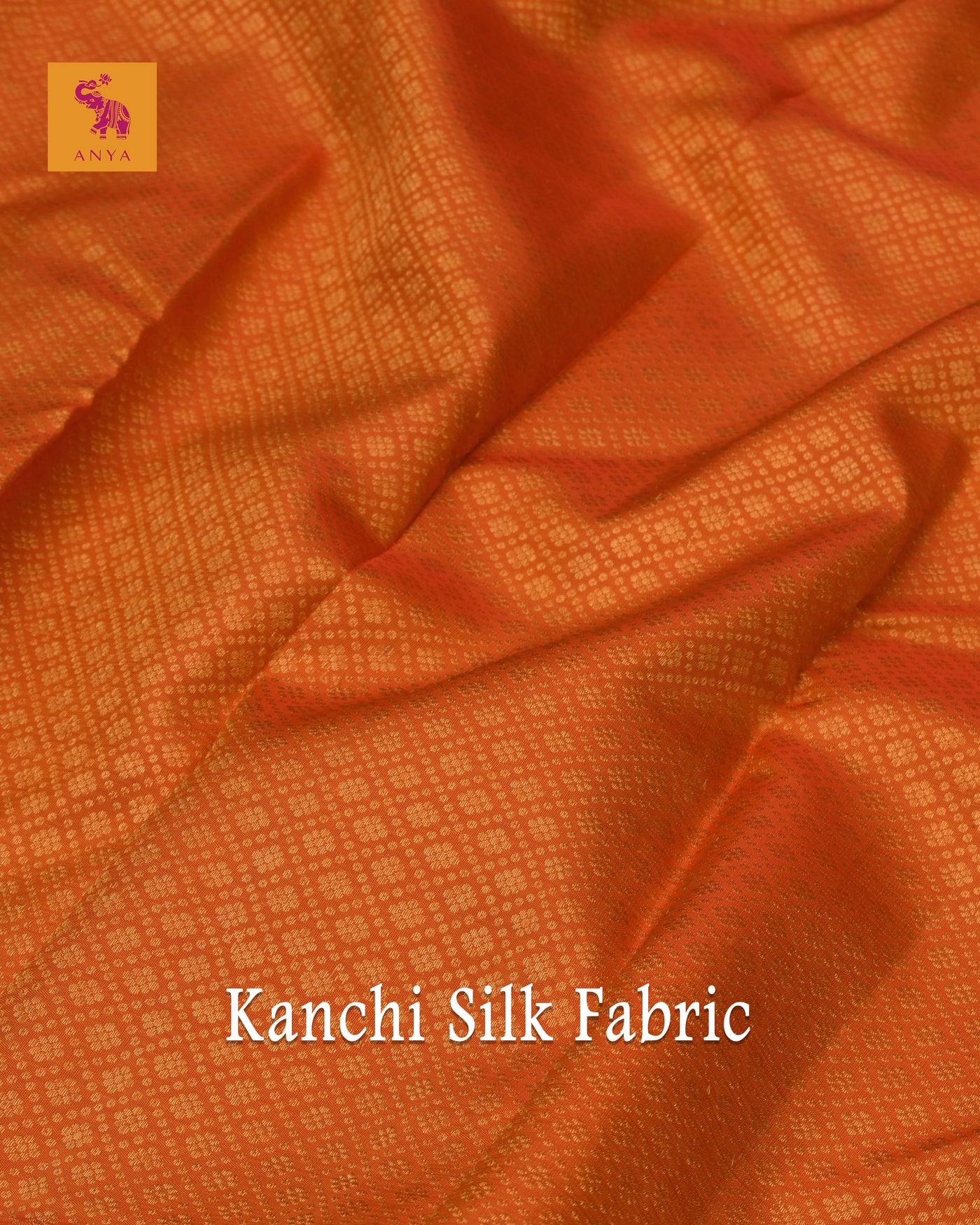 Milagai Orange Kanchi Silk Fabric with Kamalam Butta Design