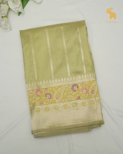 Elaichi Green Banarasi Silk Saree with Zari Stripes Design