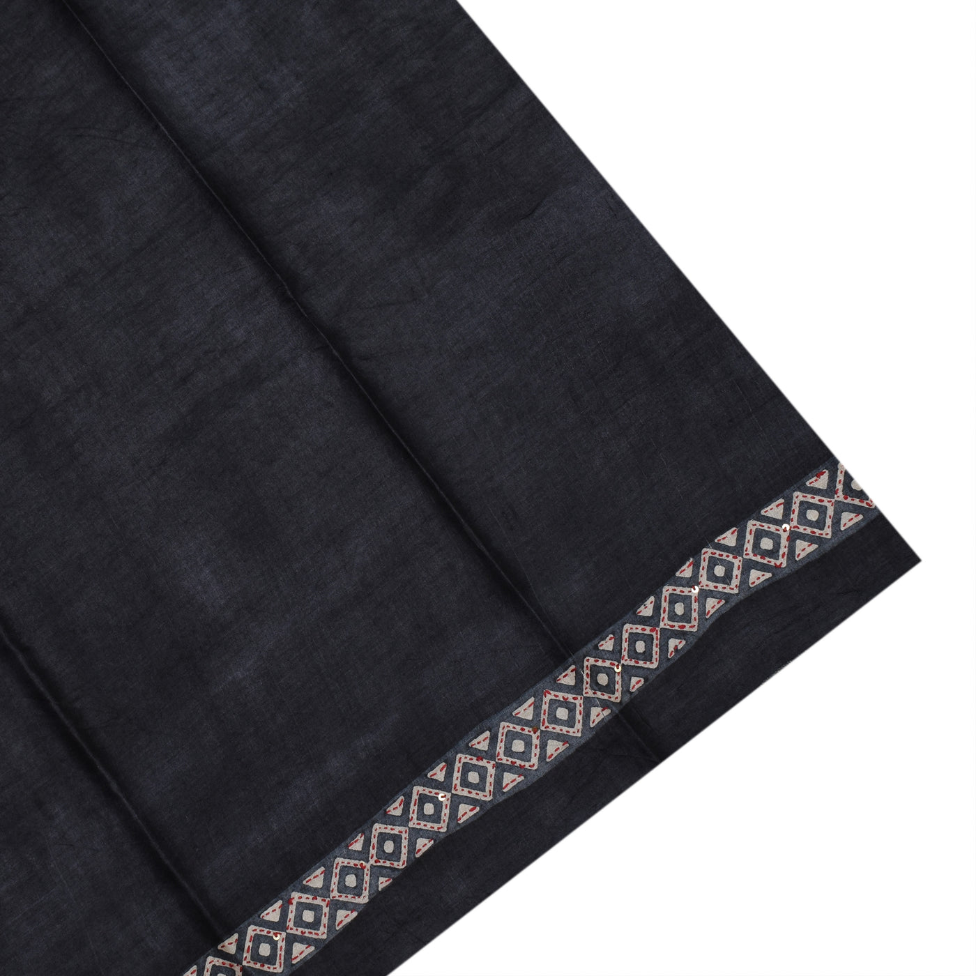 Black with Red Tussar Silk Saree with Kantha Work Design