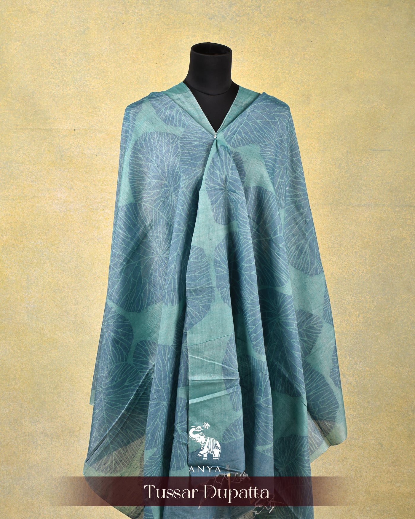 Rexona Tussar Silk Dupatta with Leaf Printed Design